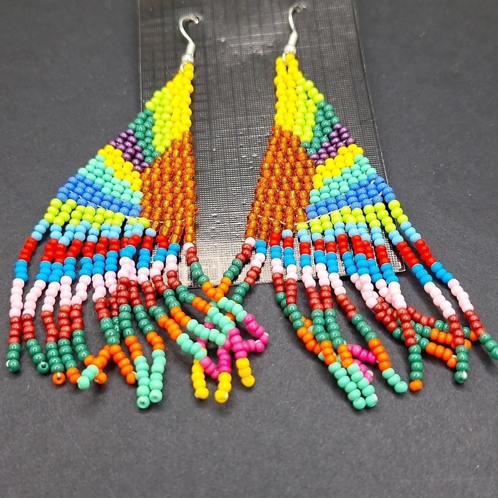 Rainbow beaded earrings Sunrise multicolor jewelry western statement pieces